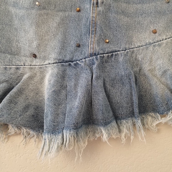 NEW Mustard Seed Embellished Raw Hem Jean Skirt - Picture 4 of 6